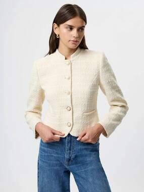 NEW FRENCH CONNECTION structured tweed slim fit jacket in ecru